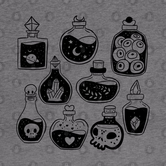 Cute magical potions bottles line art illustration for fantasy lovers by Yarafantasyart